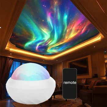 Nordlichtprojektor RGB Atmosphäre Nachtlichter Fernbedienung USB Aurora Projektionslampe 360° ° Drehen Sie