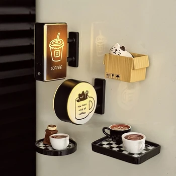 Retro Kaffee Ecke Kühlschrank Magnet Licht Kühlschrank Magnetische Hause Miniatur Stecktafel Café Leuchtende