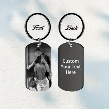 Personalisierter Foto-Schlüsselanhänger für Männer, individueller Text, Erkennungsmarke, Geschenk für Familie