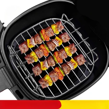 Outdoor-Grillset mit Spießen, quadratisch, Heißluftfritteuse, Grill, Dampfgarer, Grillhalterung aus Edelstahl
