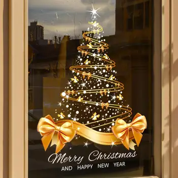 Weihnachts-Fensteraufkleber, Urlaubsdekoration, 25,59 x 17,72 Zoll, Wandbild, PVC, doppelseitig, goldener