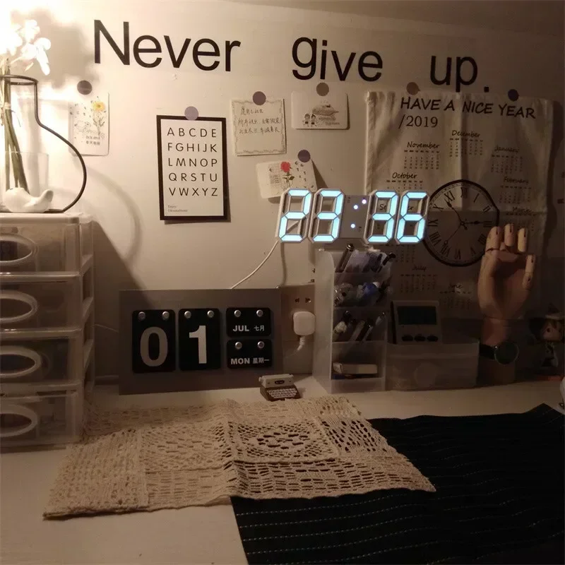 3D LED Digitaluhr Wanddekoration Glow Nachtmodus Dekoration – Bild 2