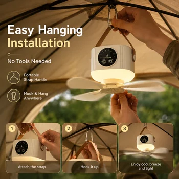 Tragbarer Aufladbarer Deckenventilator Kabelloser USB-Hängeventilator für Studentenwohnheime, Betten