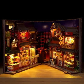 Diy Buchecke Puppenhaus Miniatur Holz Bücherregal Regal Einsatz Miniaturen Home Modell Kit Puppenhaus