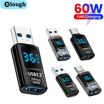 Digitalanzeige USB3.2-Adapter USB A auf Typ C-Adapter Datenübertragung 60 W Schnelllade-USB-C-Konverter für PC