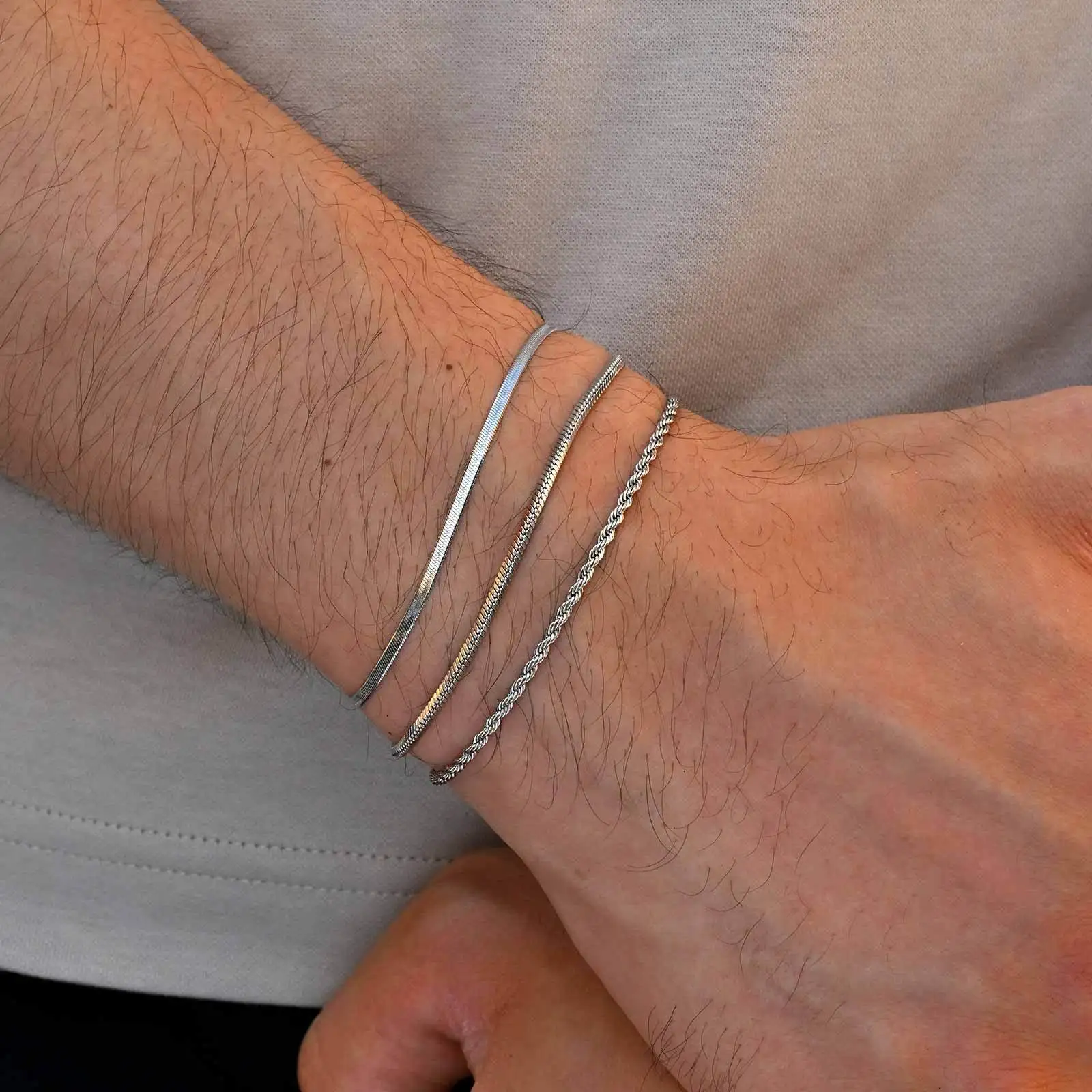 3-teiliges Herren-Armband mit dünner Kette, nie verblassendes – Bild 2