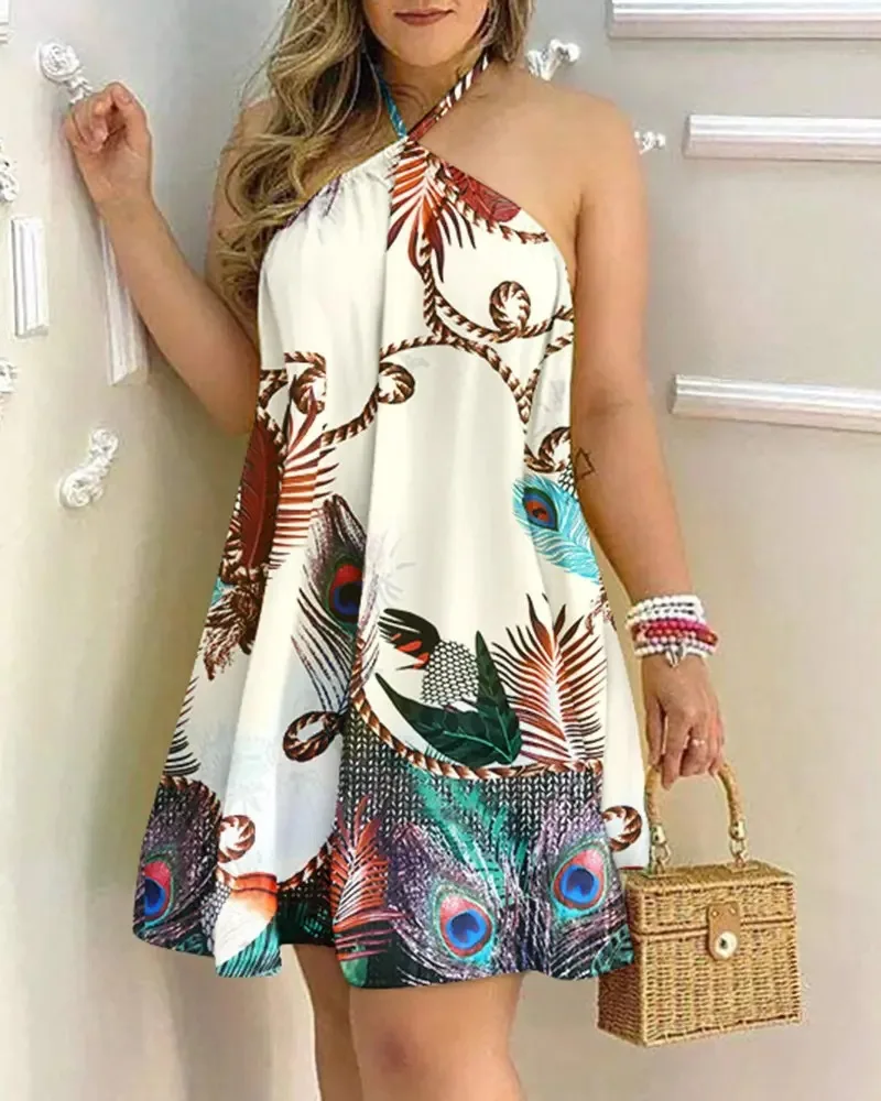 Neckholder-Kleid mit Blumendruck, rückenfreies – Bild 2
