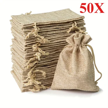 13X18/10X15/9X12/7X9CM Kordelzug Sackleinen Tasche Jute Geschenk DIY Hochzeit Gunsten Geschenk (50 Stück)