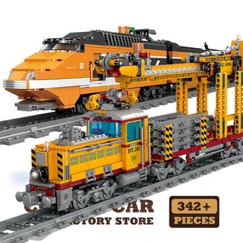 Technische Stadt Power MOC Zug Ziegel 3D Modell Eisenbahn Track Lokomotive Bausteine U-bahn Auto Kinder