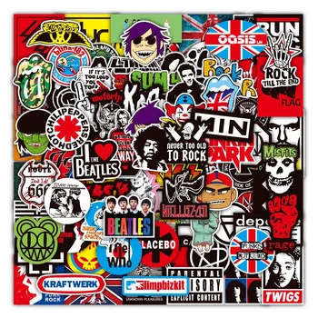 100 Rock-and-Roll-Musikband-Aufkleber, Punk-Graffiti-Sticker für Laptop, Gitarre, Helm, Gepäck, goldene