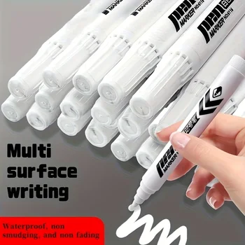 Weißes Marker-Set -, wischfeste Tinte auf Ölbasis, mittlere Spitze für Kunststoff-, Glas (6 Stück)