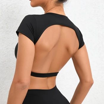 Sport-T-Shirt mit Muskelrücken, ohne gepolstert, rückenfrei, für Damen, Workout, Fitnessstudio, Training