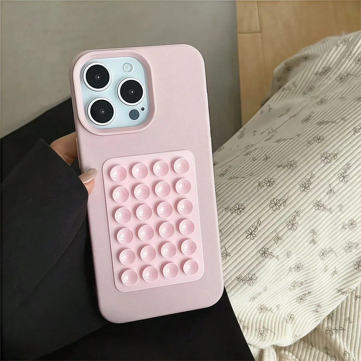 3D-Saugnapf-Ständer, Litschi-Muster, Handyhülle für iPhone 17