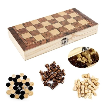3 in 1 Schachspiel brett Falt speicher Holz Schachbrett Sets exquisite Schachspiel Schach und Dame Spielset