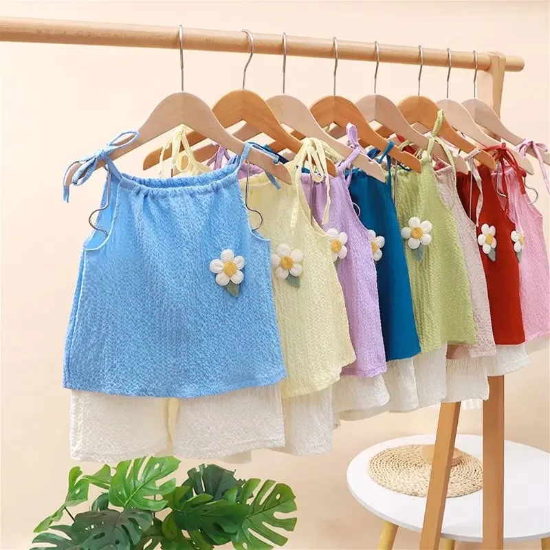 Mädchen Set Sommer Neue Koreanische Modische Blumen Weste – Bild 2