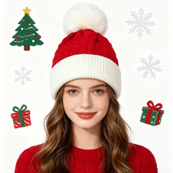 Geschenk Frohe Weihnachten Mütze Weihnachts-Strickmütze Warme Grün-Rote Santa-Mütze Wollmütze Gehäkelte
