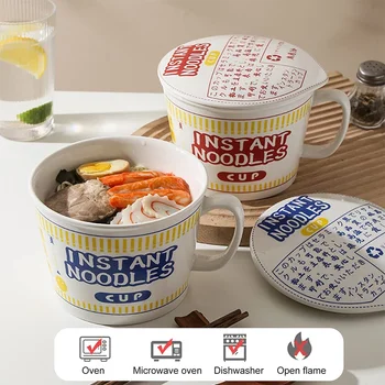 Keramik Instant-Nudelschüssel mit Griff Große Kapazität Instant-Nudelschüssel Niedliches Design