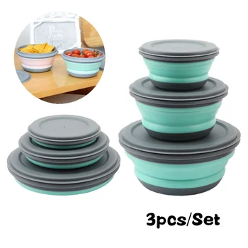 Tragbare Falten Lunch Box Schüssel Sets Silikon 3 Teile/satz Lebensmittel Behälter Outdoor Camping Geschirr