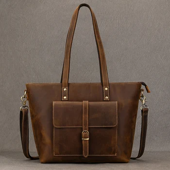 Luufan Echt leder Damen Tasche große Kapazität tägliche Business-Handtasche 14-Zoll-PC-Tasche weibliche große
