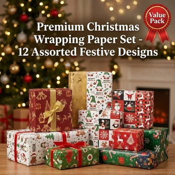 Weihnachtsgeschenkpapierrolle mit Rentier- und Tannenmuster für Feiertags-Geschenkverpackung