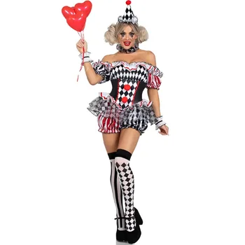 Frauen Clown Cosplay Kostüm Zirkus Leistung Outfit Rolle Spielen Uniform Halloween Party Karneval Narr Kleid