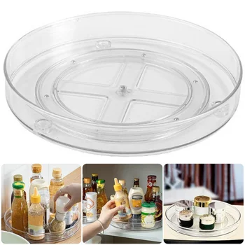 Plattenspieler-Organizer, multifunktional, transparent, drehbar, Aufbewahrungstabletts, Kunststoff, für Küche
