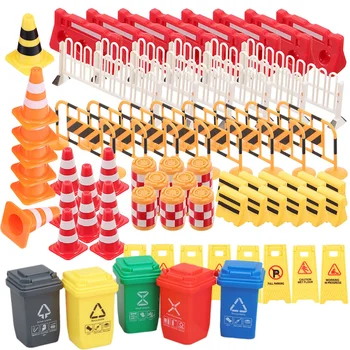 Mini-Verkehrsschilder, Bauparty, Straßenschilder, Spielset, Verkehrskegel, gelbes Warnschild, Mülltonne