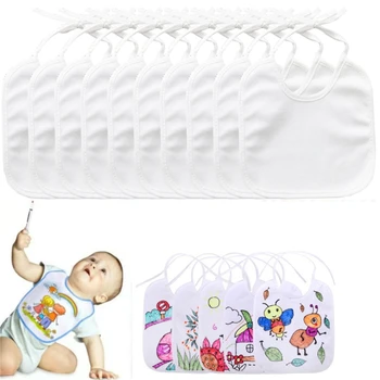 Weiße Kinder-Mallätzchen, Baumwolle, Baby-Sabbern-Lätzchen, wasserdicht, kreative Farbmalerei (10 Stück)
