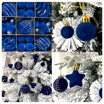 Weihnachtskugel-Set, Weihnachtsbaum-Hängeornamente, königsblauer Samt, verschiedene Formen, Kugeln (35 Stück)