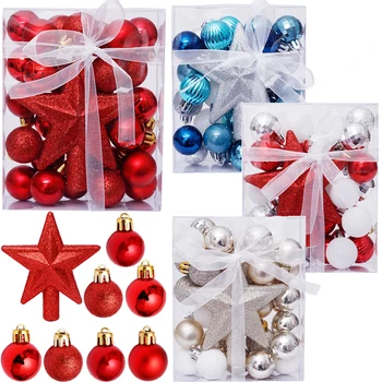 Weihnachtskugel-Ornament-Set, bunte Weihnachtsbaumdekoration, hängende Kugel-Sterne für Weihnachten (30 Stück)