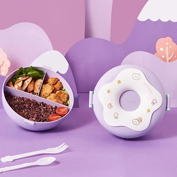 Lunchbox für Kinder Schulkind Snack box Donut Cartoon auslaufs ichere Bento Box Lunch pakete mit Gabel Löffel