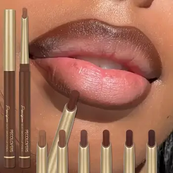 Matter 6-Farben-Lipliner-Stift, abgeschrägtes Design, Spitze, Lippenkontur-Lippenstift, nackter brauner
