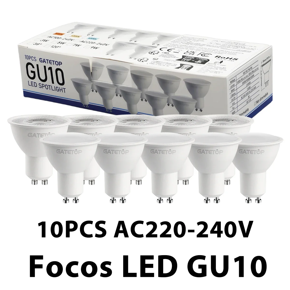 10er-Pack Focos Gu10 SpotlightLampara 220V LED-Glühbirne 9W