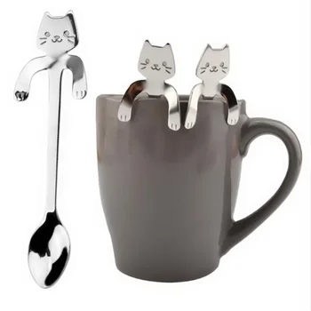 Edelstahl Kaffee Löffel Schöne Nette Katze Form Teelöffel Dessert Snack Scoop Eis Mini Löffel Geschirr Küche
