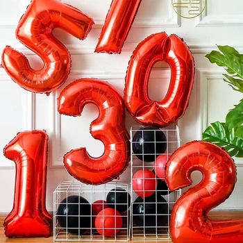 32/40 Zoll rote digitale Folienballons Hochzeit Geburtstag Party Dekoration rot große Zahl 0 1 2 3 4 5 6 7 8 9