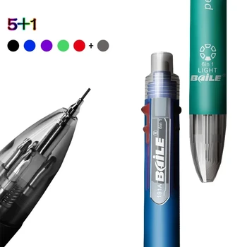 6-in-1 mehrfarbige Kugelschreiber, 5 Farben, Kugelschreiber, 1, automatischer Bleistift mit Radiergummi