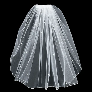 Braut weißen Tüll Schleier mit Kamm Perlen Hochzeit Zubehör Bachelorette Henne Party Dekoration Braut dusche