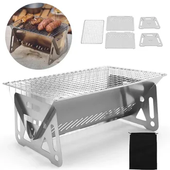 Tragbare Falten Barbecue Grill Heizung Öfen Multifunktions Camping BBQ Grill Rack Net Brennholz Herd Edelstahl