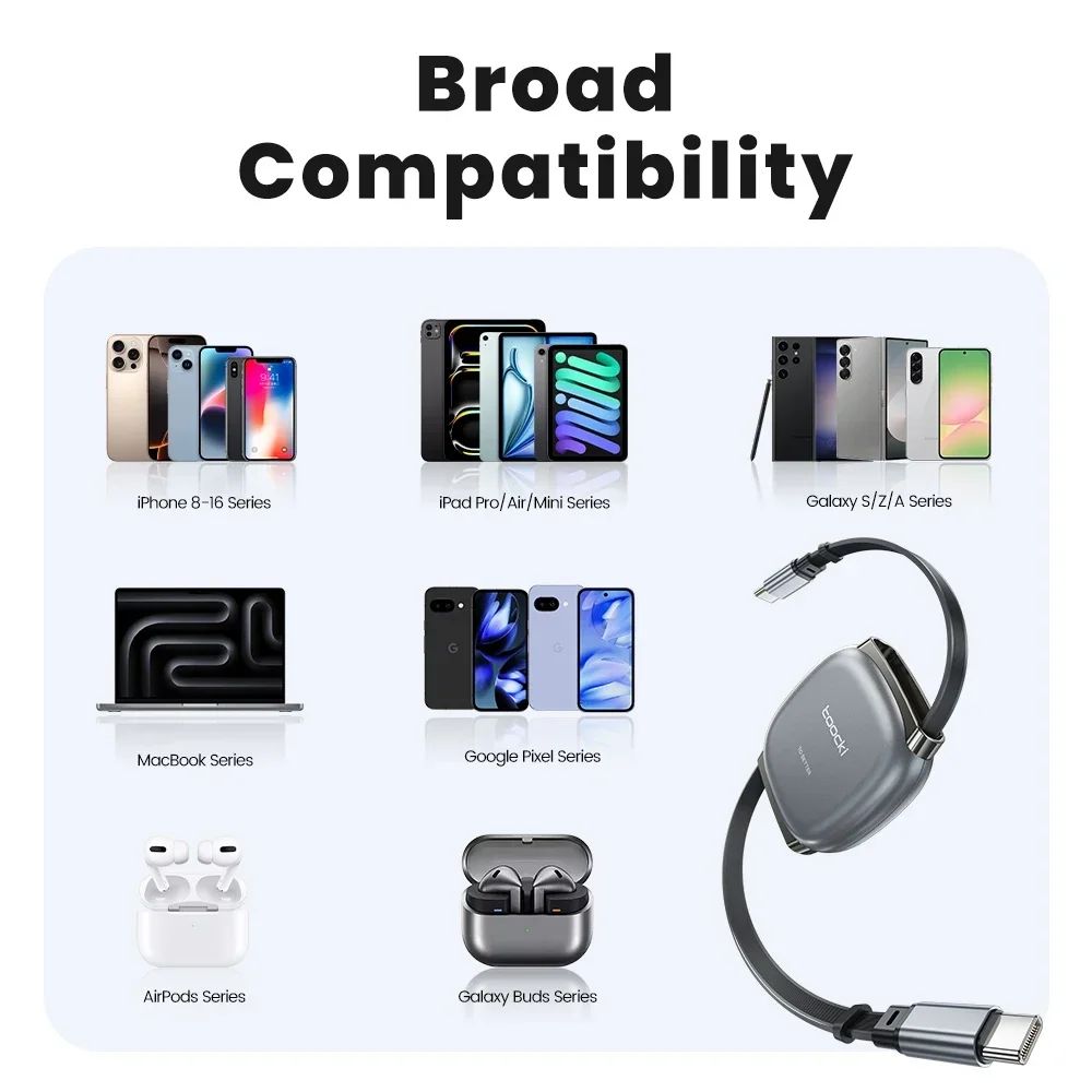 Toocki 100W Typ-C Einziehbares Kabel für iPhone 16 15 Pro Max – Bild 6