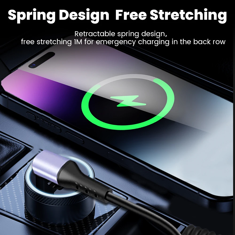 USB-C auf USB-C Spiralkabel 66/100 W, kurz, fürs Auto – Bild 3