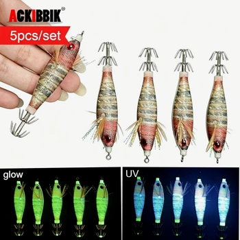 5er-Set UV Horizontal Squid Jig Egi 8cm Leuchtend im Dunkeln Tintenfisch Oktopus Köder Salzwasser Angelköder