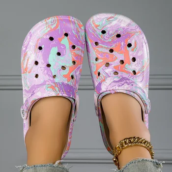 Garten-Clogs, bequeme Damen-Clogs mit Batikmuster, leicht zu tragende Clogs für zwei Tragemöglichkeiten