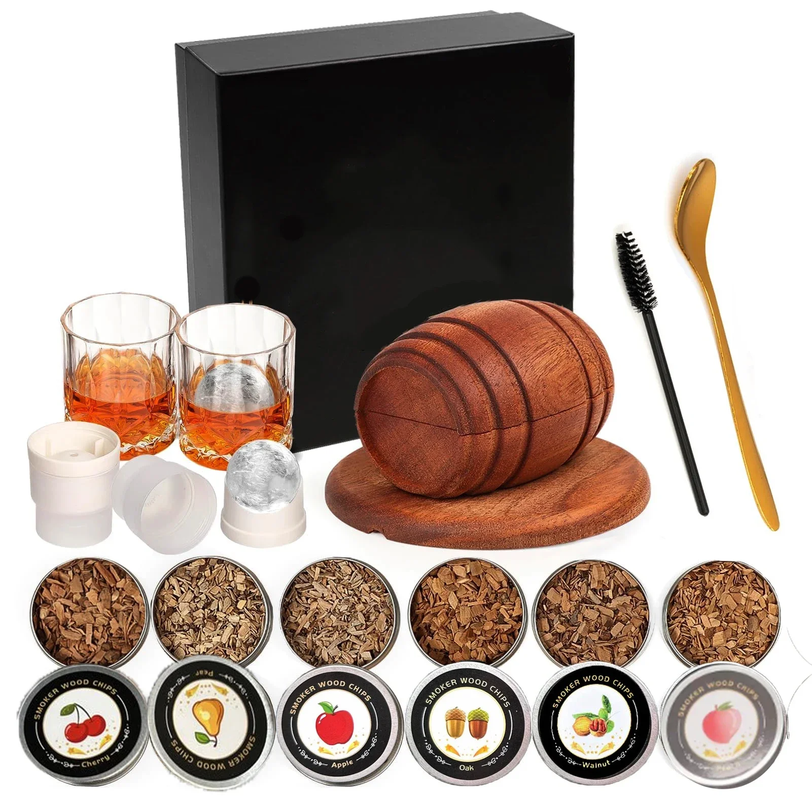 Whiskey-Räucher-Set mit Holzspäne, 6 Geschmacksrichtungen