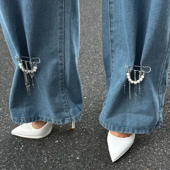 Retro Süße Imitation Perle Metall Kette Quaste Anhänger Pin Hosen Fuß Kette 2025, Kreative Mädchen Mode Süße