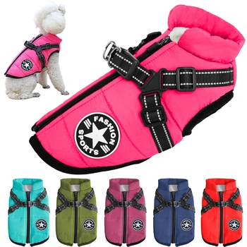 Wasserdichte warme Hundejacke Weste Winter Hundekleidung mit Geschirr Französisch-Bulldogge Mantel