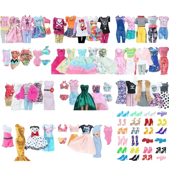 Set Modische Outfits für 30cm Puppen: Hemd, Hose, Kleid, Schuhe, 11,5 Zoll Puppenkleidung (10 Stück)