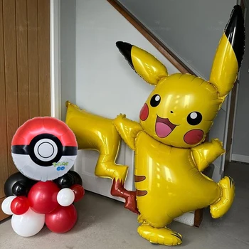 Cartoon Pokemon Pikachu Thema Folien Ballons Set Rot Schwarz Latex Ballon Kinder Geburtstag Baby Shower Party