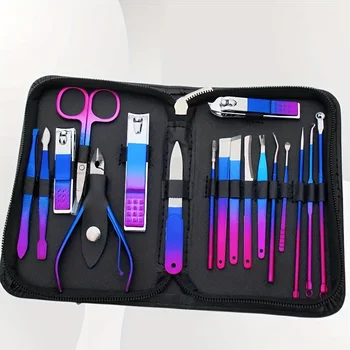 Set, professionelles Maniküre- und Pediküre-Set aus Edelstahl, Präzisions-Nagelpflege mit Reiseetui (9 Stück)