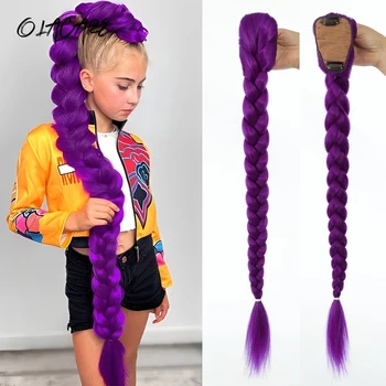 Synthetischer 26 Zoll langer Pferdeschwanz mit Clips, geflochtenes lila Haar, Pferdeschwanz