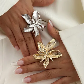 Persönlichkeit Design Doppel Layered Große Blume Ring für Frauen Trend Punk Party Einstellbare Finger Ringe